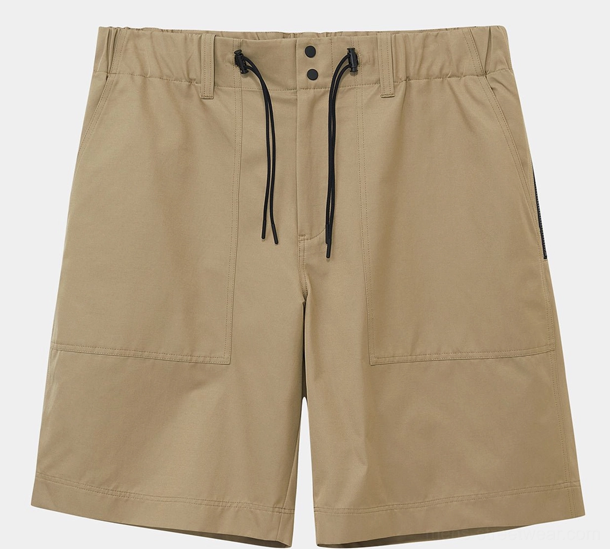Khaki wide relaxed cropped pants with straight-cut legs and adjustable drawstring waistband